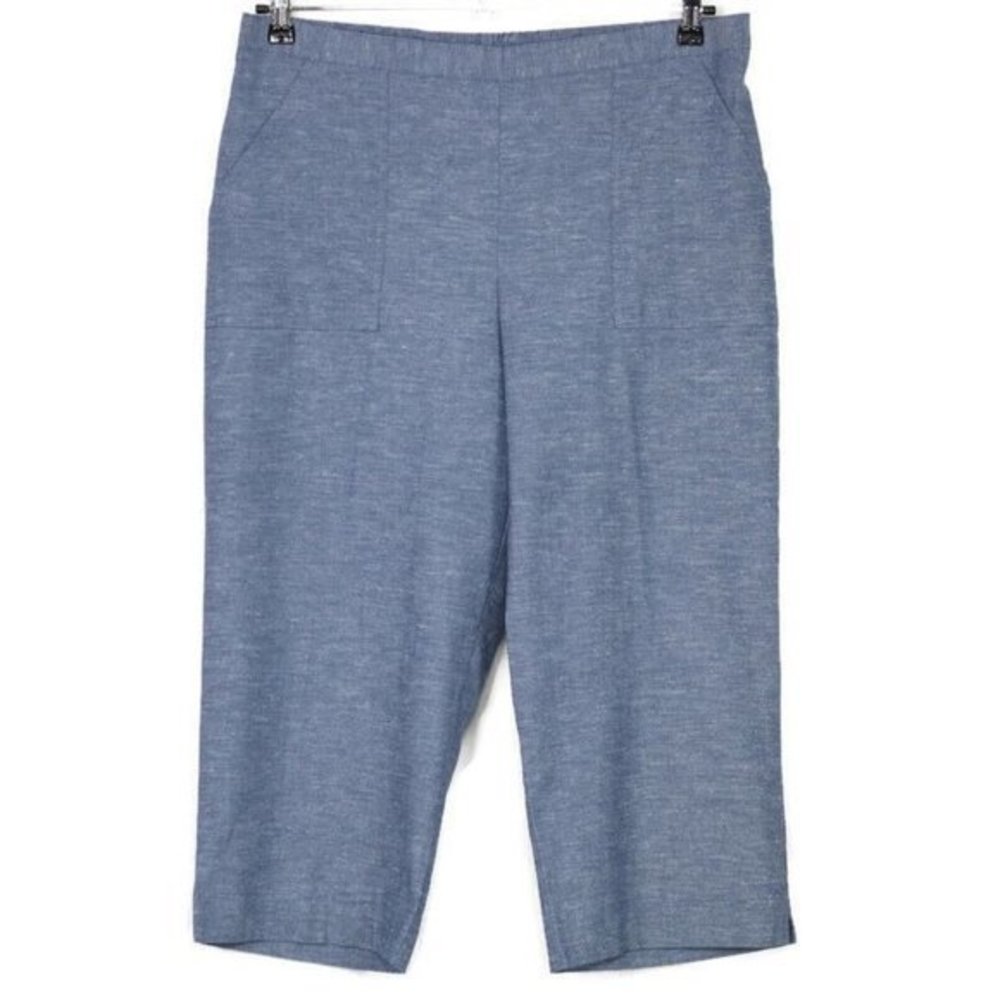 Alfred Dunner St Augustine Capri Pants‎ Blue Chambray Linen Pull On 16